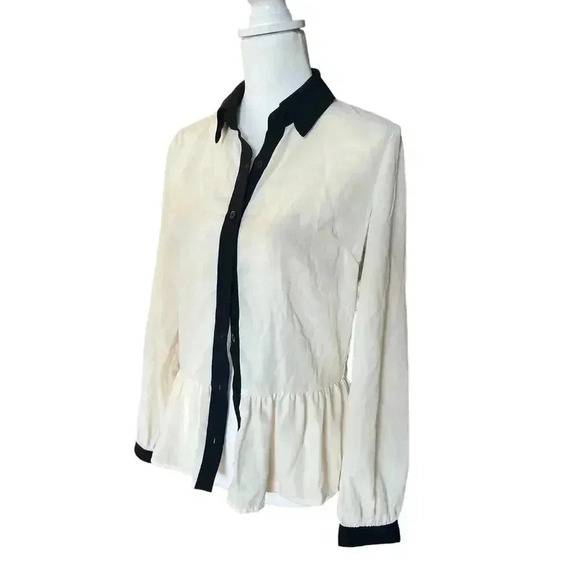 ONE CLOTHING sheer cream black trim blouse womens size small colquette - Picture 1 of 8